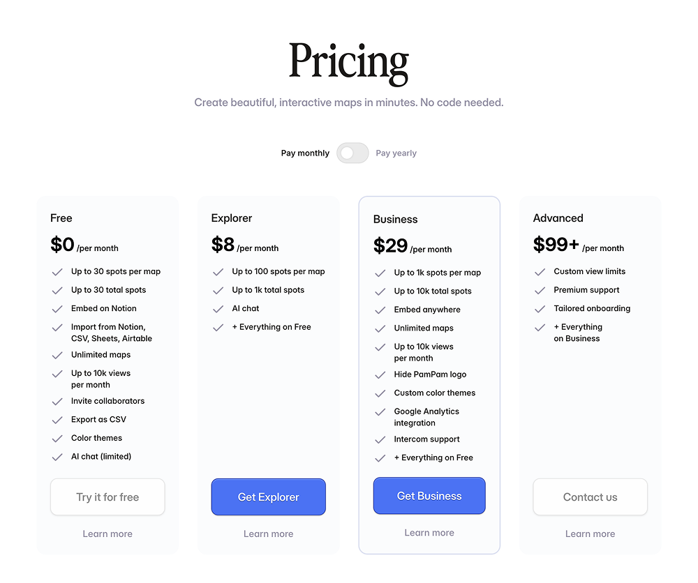 Pricing · PamPam