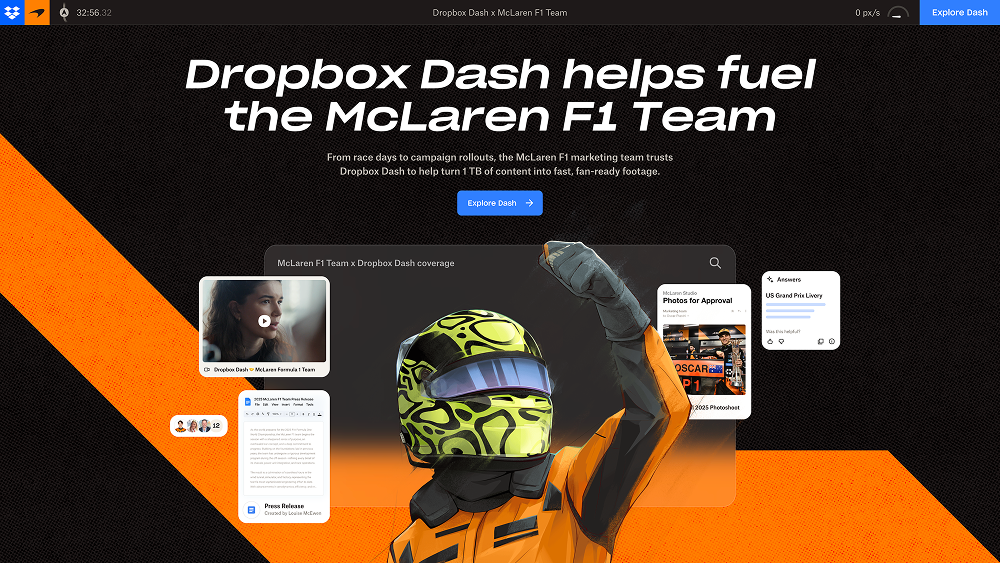 Hero · Dropbox Dash x McLaren F1 Team