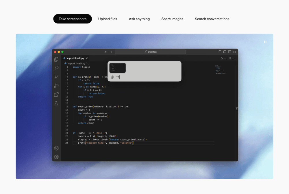 Features · ChatGPT on desktop