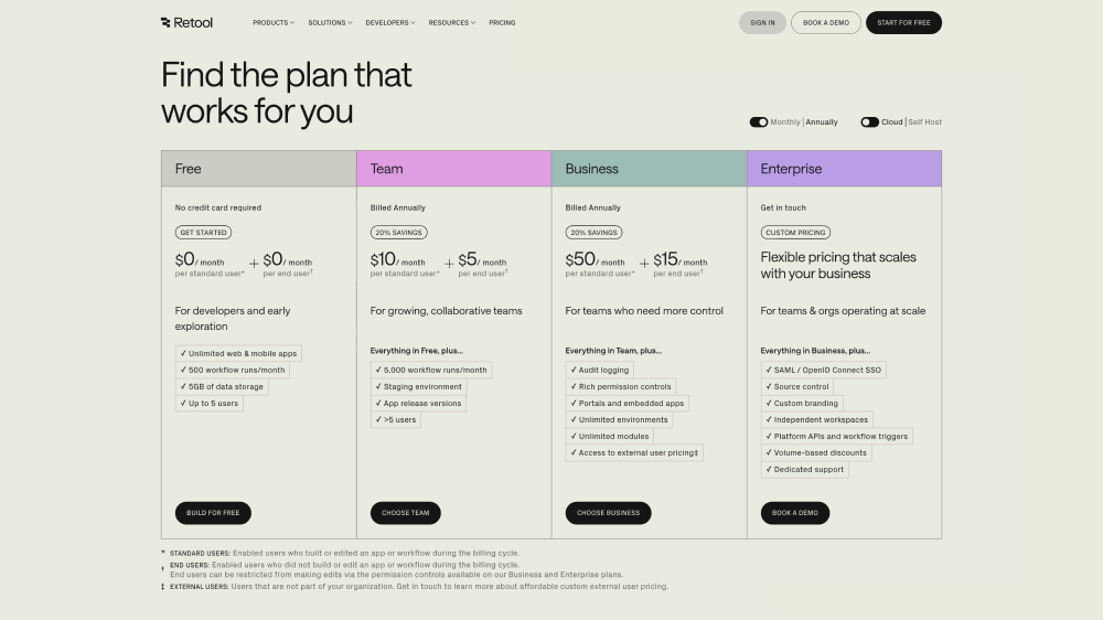 Pricing · Retool
