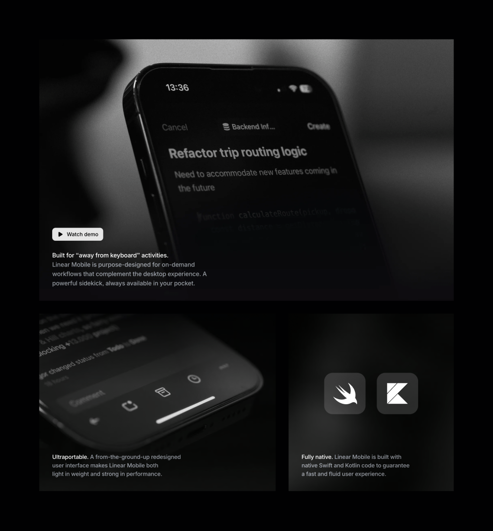 Features, Bento · Linear Mobile