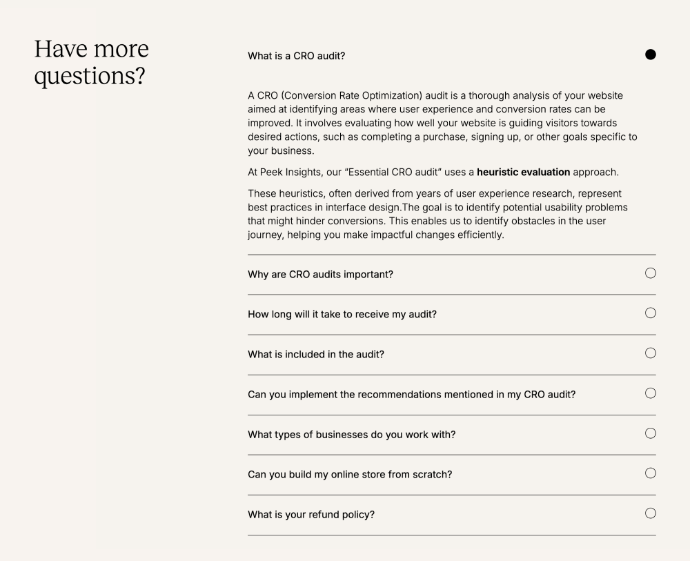 FAQ · Peek Insights