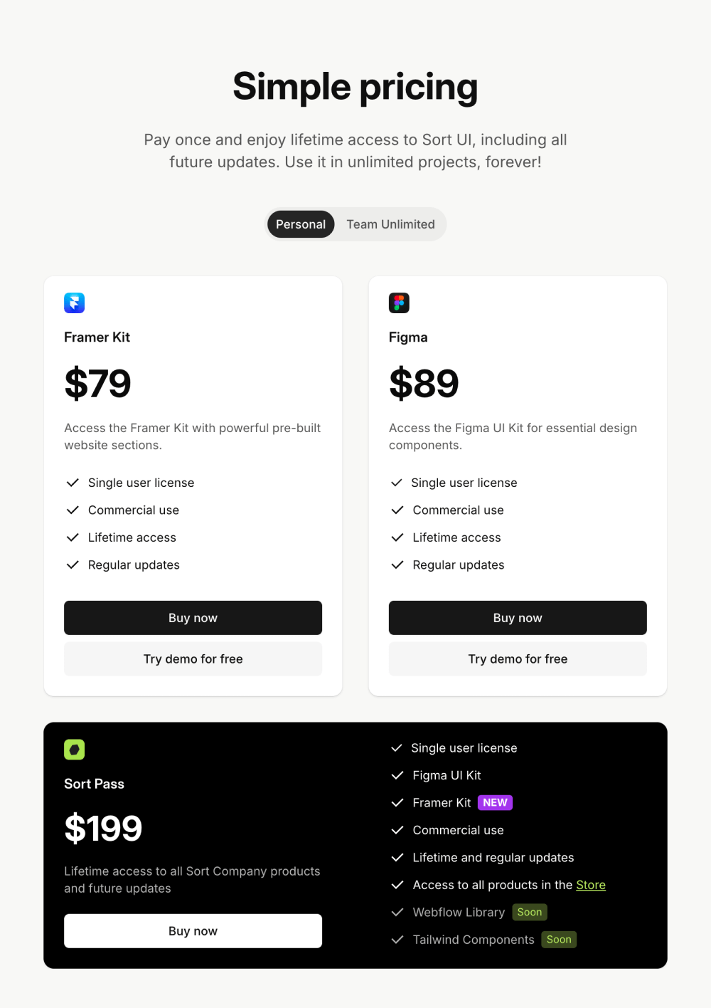 Pricing · Sort