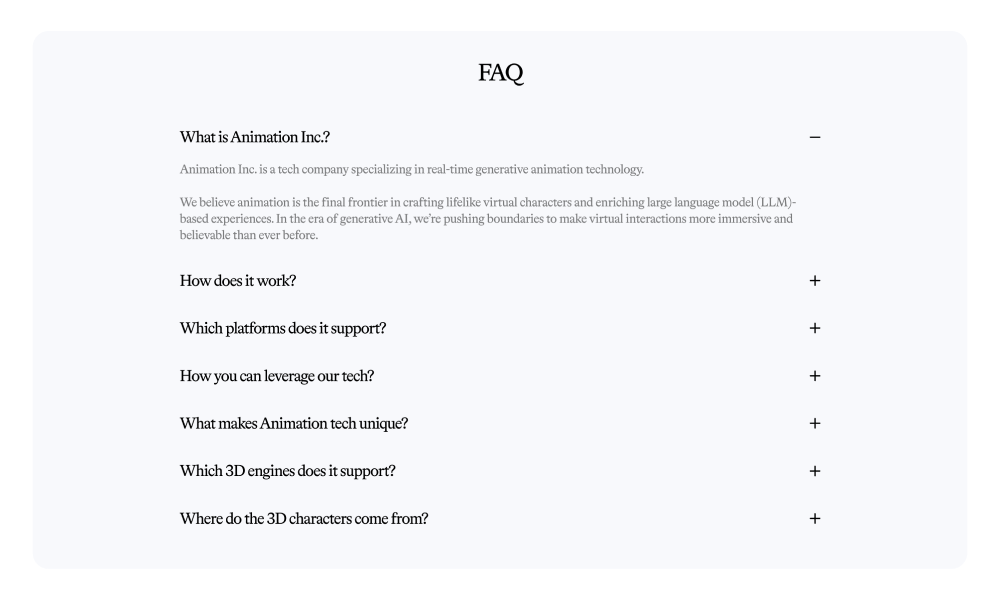 FAQ · Animation Inc